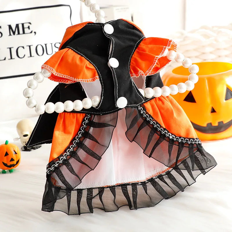 Autumn New Puppy Cats Clothing Orange Pumpkin Halloween Princess Dress For Small Medium Dog Poodle Pet Clothes Party Dress Coat