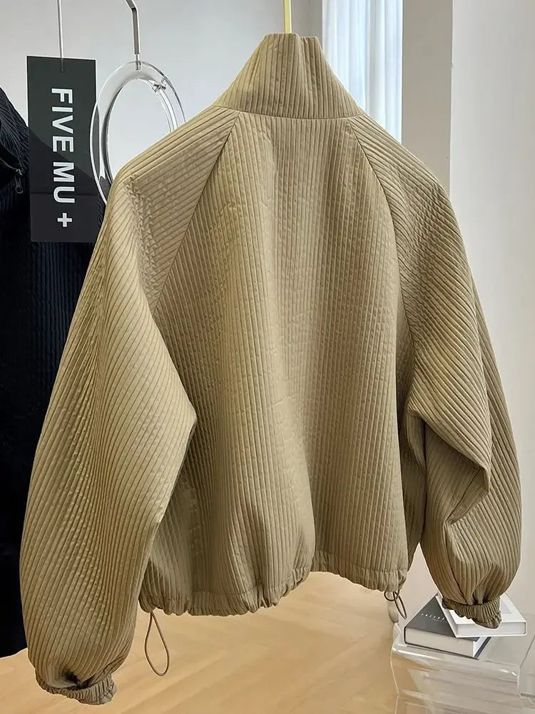 Fashionable Minimalist Spring Autumn Women's Jacket Stand Up Collar Solid Color Commuting Short Casual Top Coat