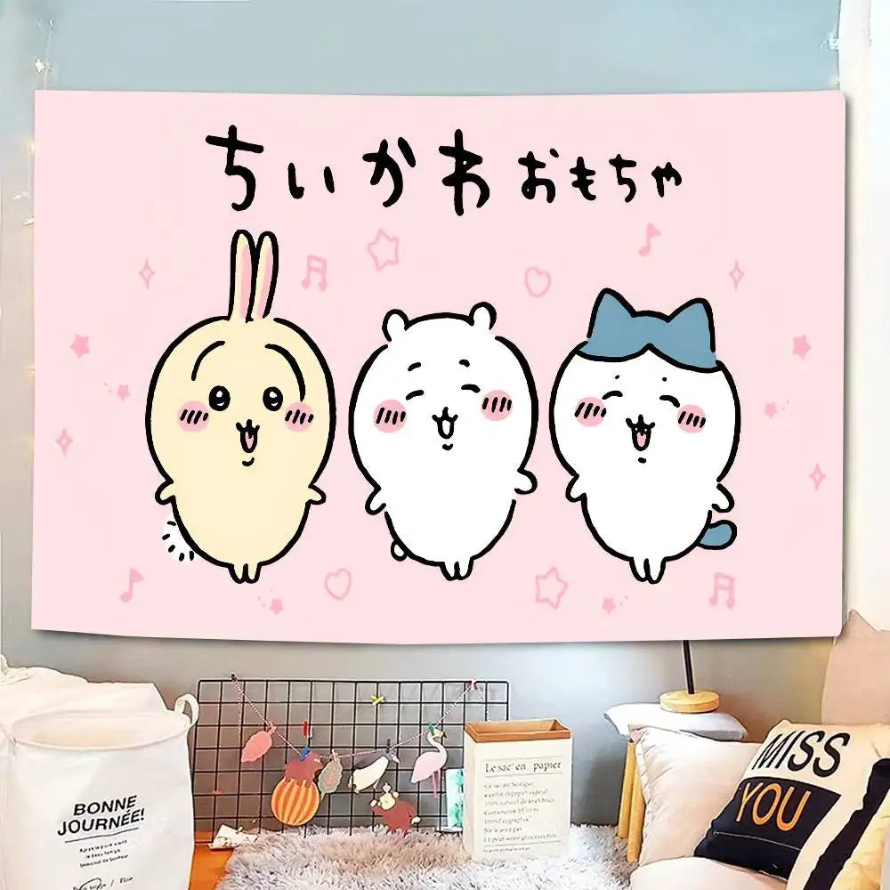 Cute Cartoon C-Chiikawas Christmas Backdrop Window Fireplace Photography Backgrounds For Photo Studio