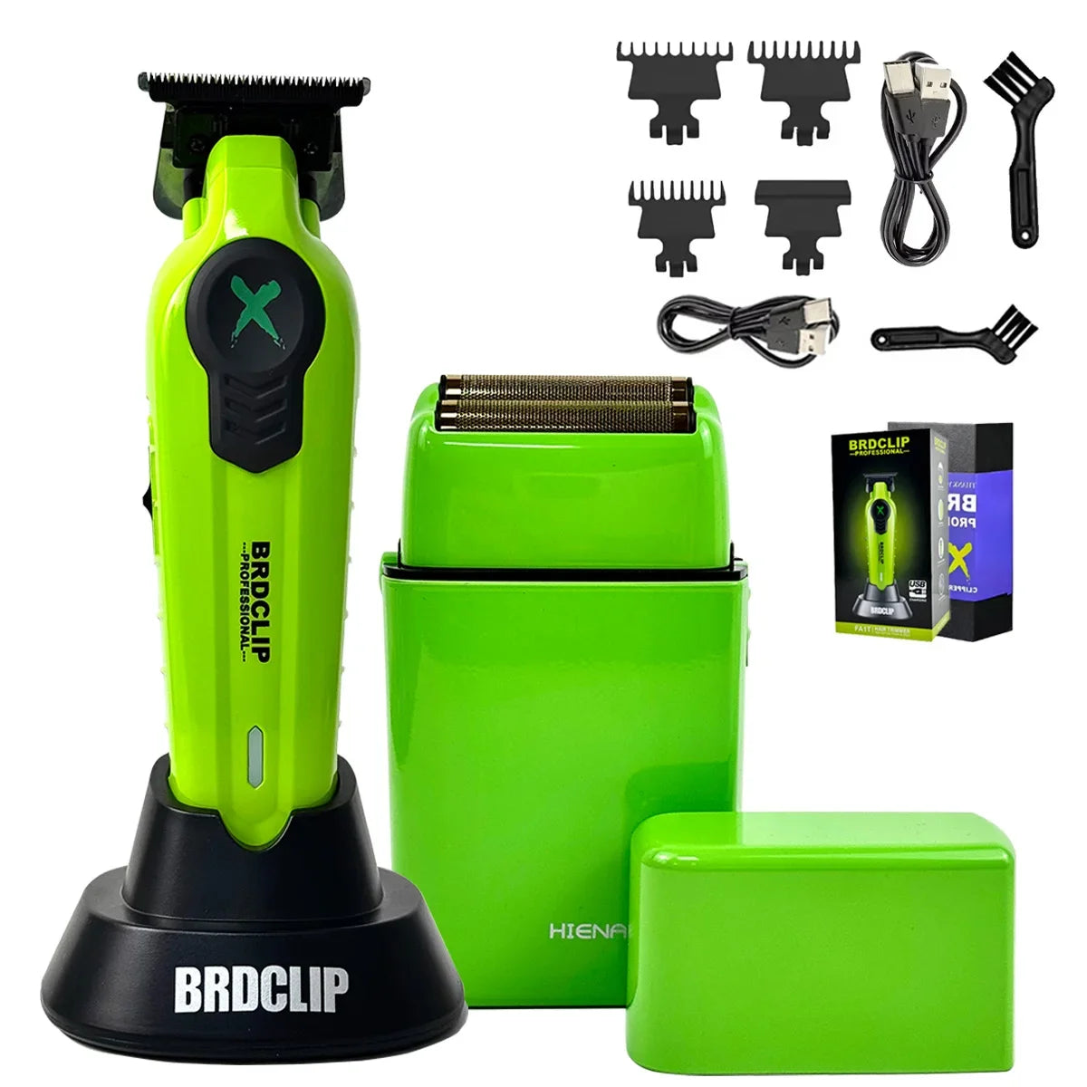Professional Barber Set BRDCLIP FA1T 2PCS SET Green 7700RPM 8200RPM High Power Speeding Hair Trimmer Machine with Charge FOR MEN