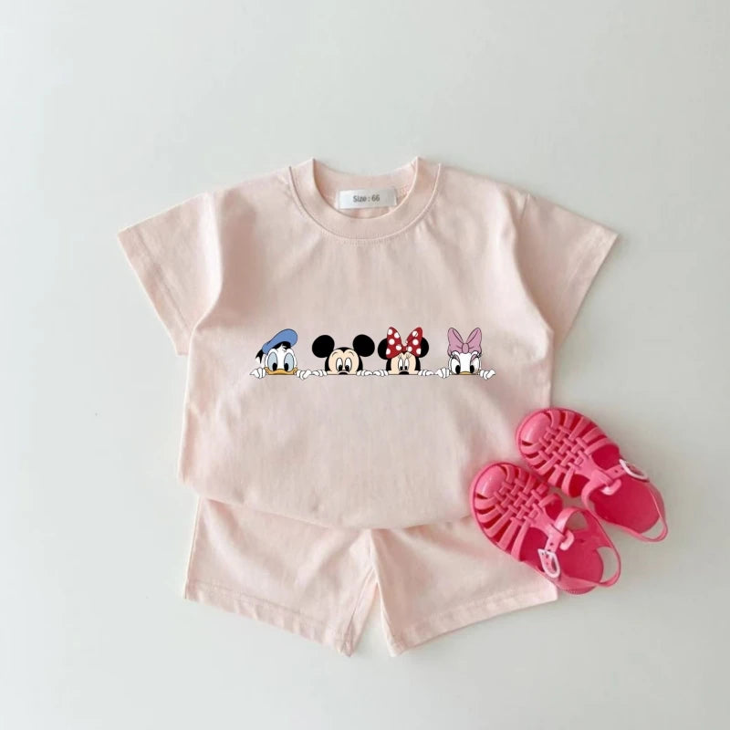 Summer Baby Boy Cotton Clothes Set Kid Girls Disney Mickey Printed T-shirts and Shorts 2pcs Suit Children Short Sleeve Outfits