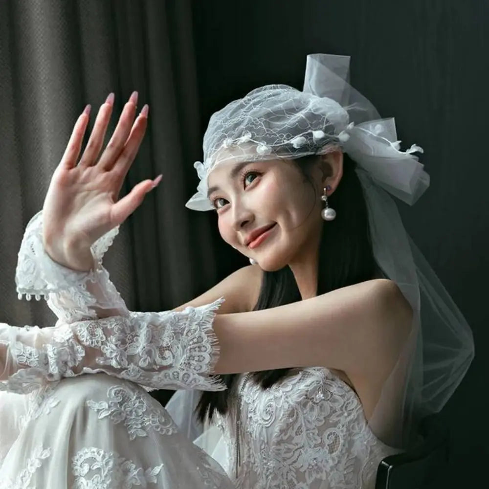 New Retro Bridal Headdress French Style Elegant Bridal Lace Floral Hat Banquet Luxury Wedding Headband Hair Accessories