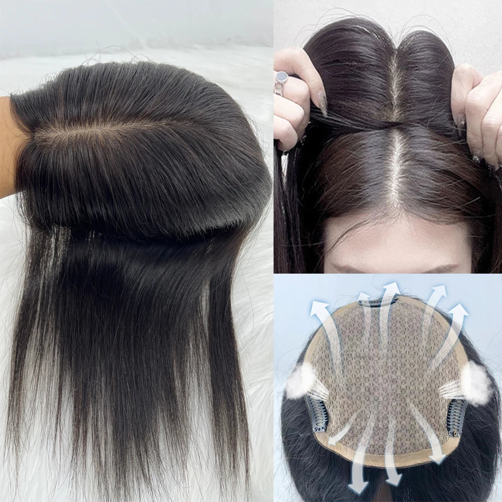 Wet and Wavy Women Toupee Clips In HairPiece Silk Base Chinese  Virgin Human Hair Topper Curly Silk Top Skin Scalp Breathable