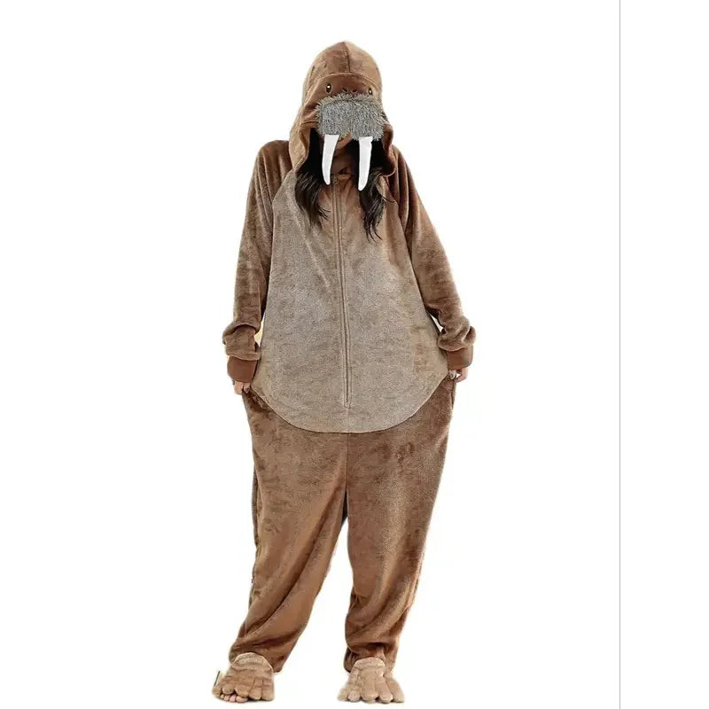 Cosplay Flannel Walrus Onesies Animal Sea Lions Cosplay Overall Pajamas Cartoon Kigurumi Christmas Party Pyjamas Carniva Cosplay
