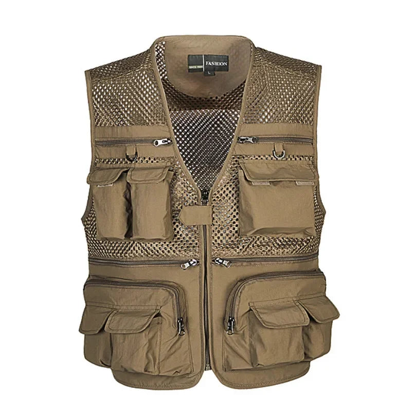 #%Unloading Men's Vest Tactical Webbed Gear Coat Summer Photographer Waistcoat Tool Many Pocket Mesh Work Sleeveless Jacket Male