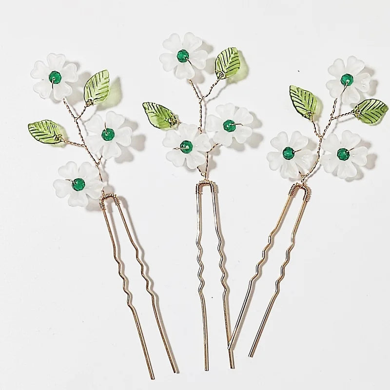 Green Color Rhinestone Hair Combs Bridal Hair Jewelry Leaf Hairpins Pearls Hairpins Bride Wedding Headdress Headband