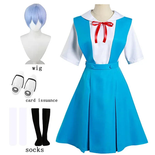 Rei Ayanami Cosplay Costume Asuka Langley Soryu Cosplay Girl Women School Uniform Dresses Wig Hair Clips Halloween Loli Clothing