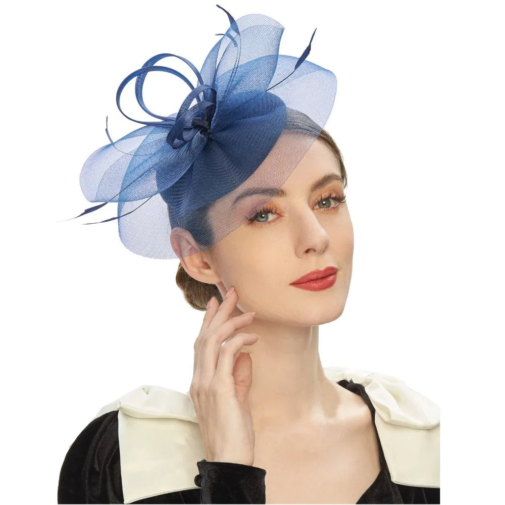 Fashion Feathers Mesh Fascinator Hat Elegant Exquisite Veil Hat Headwear Hair Hoop Sweet Bride Headband Cocktail Party