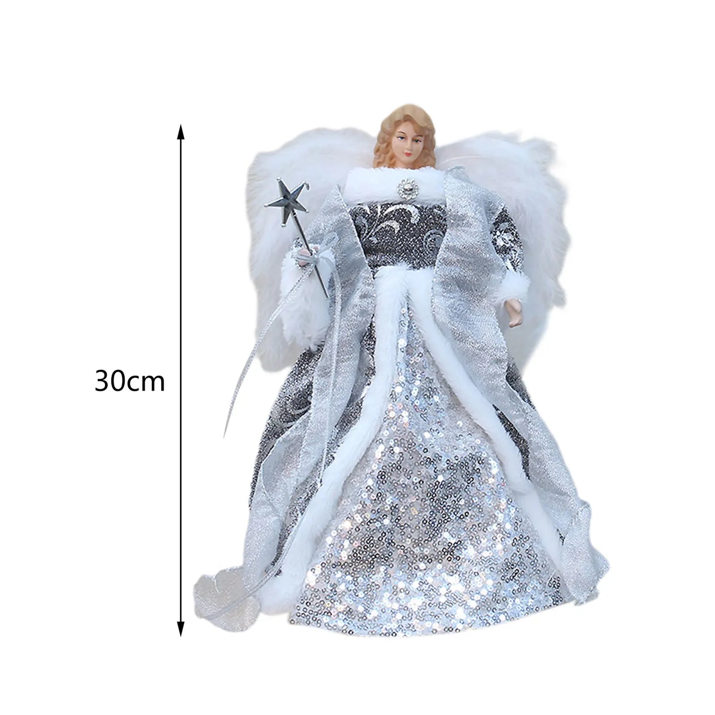 Angel Treetop Angel Figurine Delicate 12" Christmas Ornament Decoration Christmas Tree Topper for Shop Desktop Party Holiday