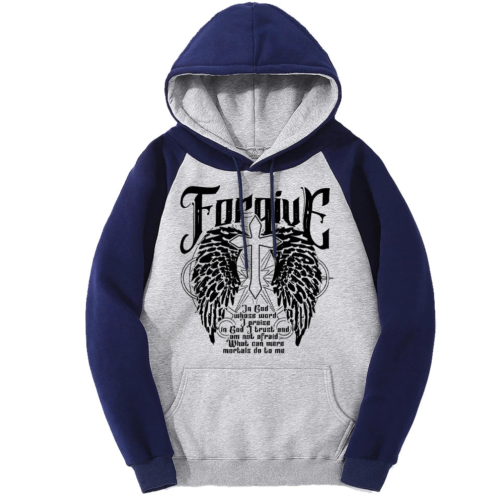 Forgive Wings Cross Printing Men Raglan Hoodie Y2K Pocket Streetwear Autumn Hoody Fleece Unisex Hoodies Fashion Casual Coat