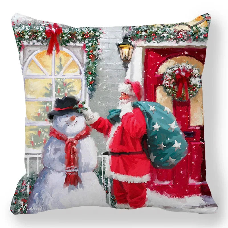 Christmas Decoration Pillowcase Santa Claus Snowman Deer Cushion Cover Home Sofa Chair