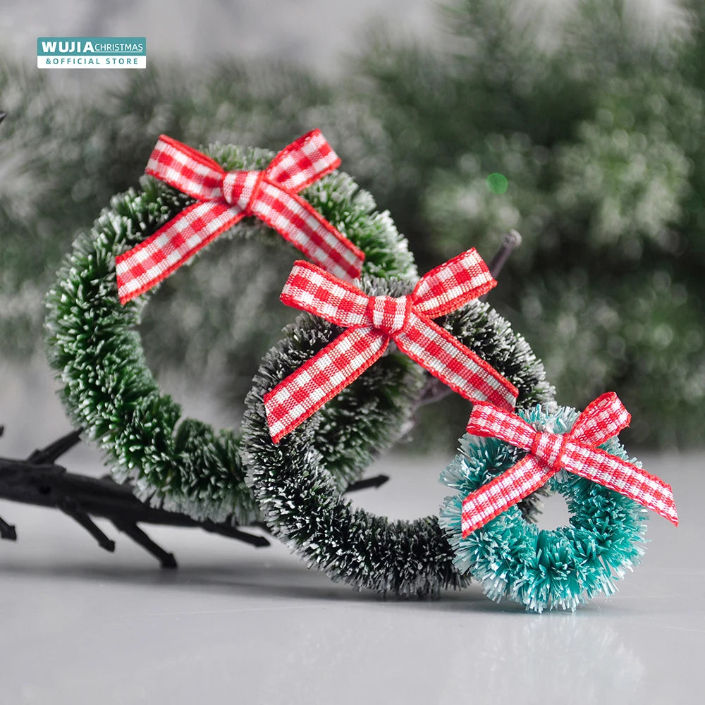 12pcs Christmas Mini Wreath for Front Door Handmade Simulation Garland Hanging Xmas Tree DIY Doll House Ornaments Party Supplies