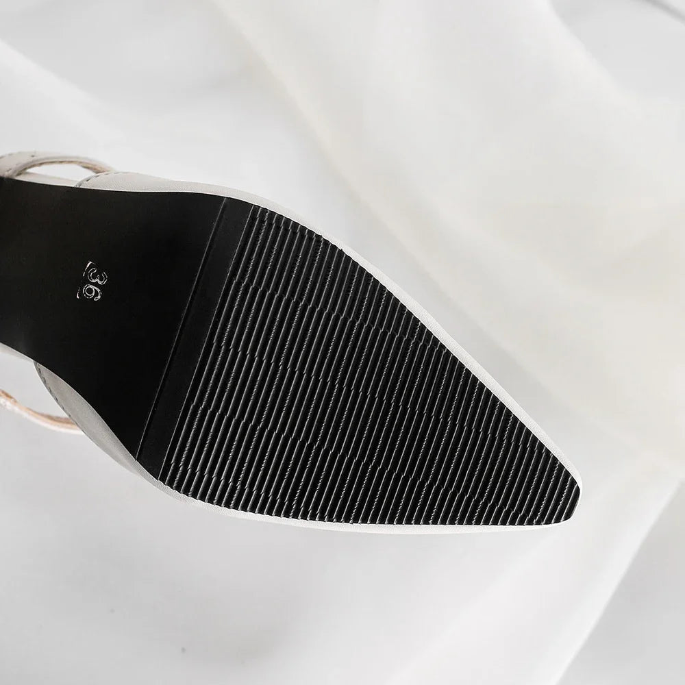 New Summer Fashion Black Apricot Women Causal Mules Pointed Toe High Heel Lady Nude Shoes Plus Big Small Size 31 43 46