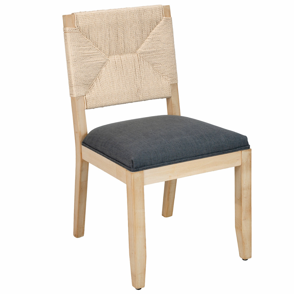 Dining Chairs Set of 2 with Woven Rope Backs and Linen Seats, French