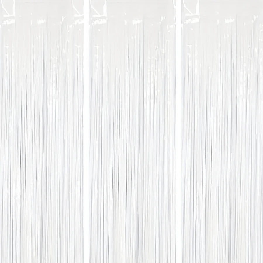3pcs White Tassel Garland Backdrop Curtains Birthday Party Decor Aluminum Foil Tassel Curtain Backgrounds for Graduation Wedding