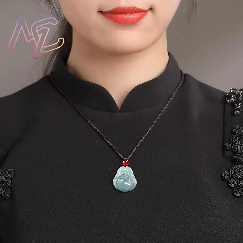 Myanmar Jadeite Guanyin Buddha Pendant Necklace Vintage Natural Gemstone Real Jewelry Fashion Accessories Burmese Jade Stone