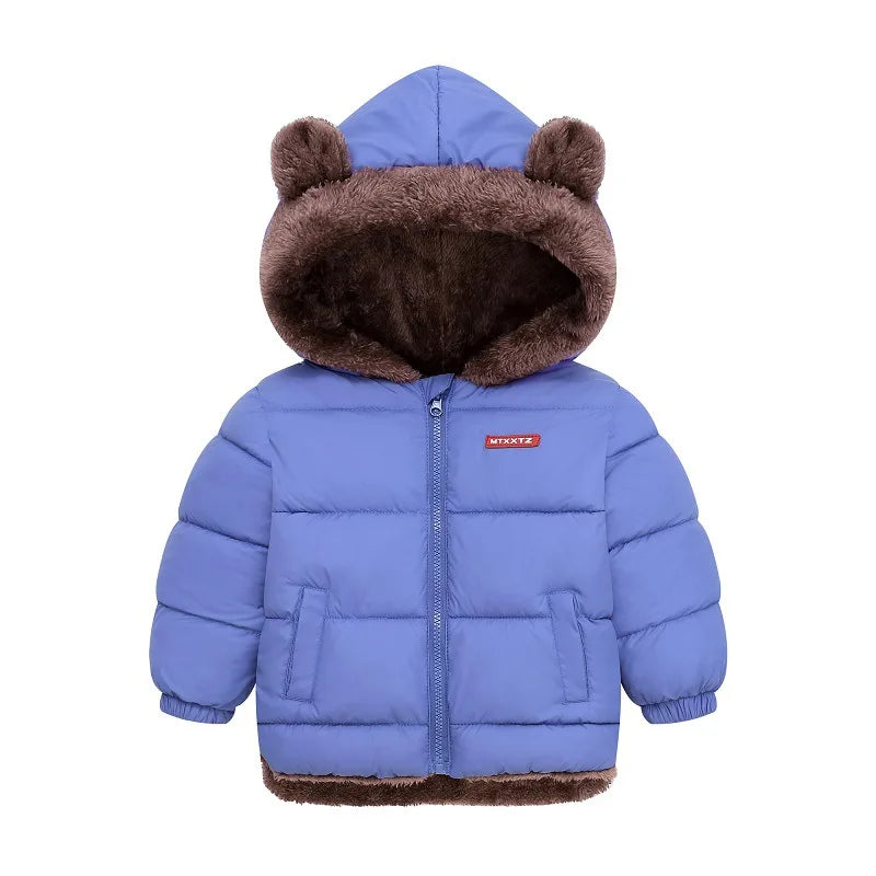 Baby Boys Girls Down Outerwear Kids Fashion Plus Velvet Coat Children Fur Hooded Casual Clothes Autumn Winter Thick Warm Jackets