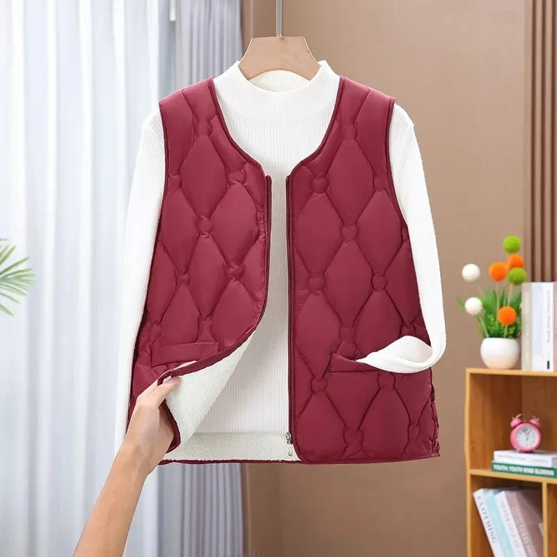 Autumn Winter Velvet Cotton Tank Top Women's Clothing Vest Sleeveless Jacket New Fashion Warm Zipper Short Coat Female Waistcoat