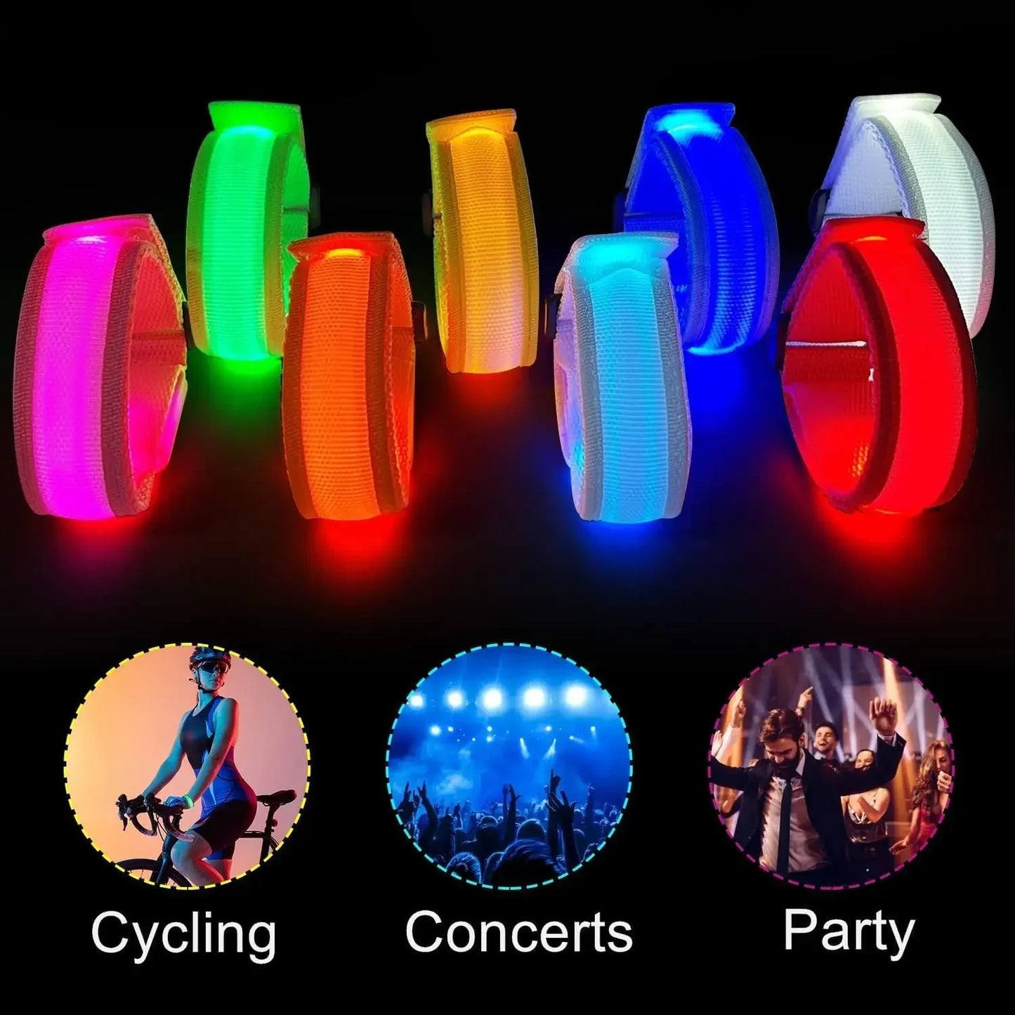 LED Light Up Bracelets Glow in The Dark Party Prop Outdoor Sports Belt Arm Leg Warning Wristband Reflective Safety Bicycle Light