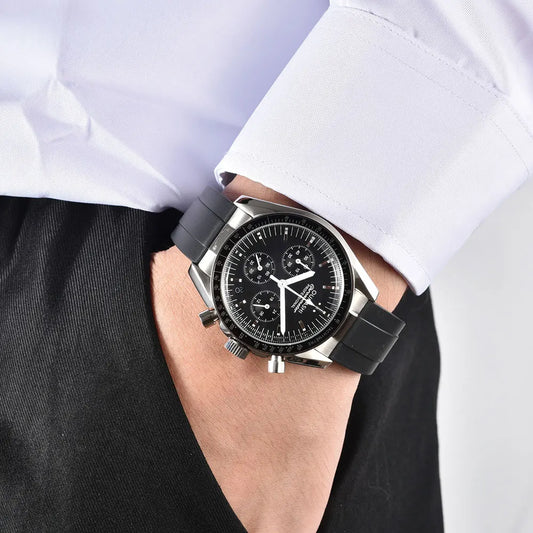 41mm silver men's watch VK63 movement quartz chronograph sapphire glass rubber strap business men's waterproof wristwatch 10Bar