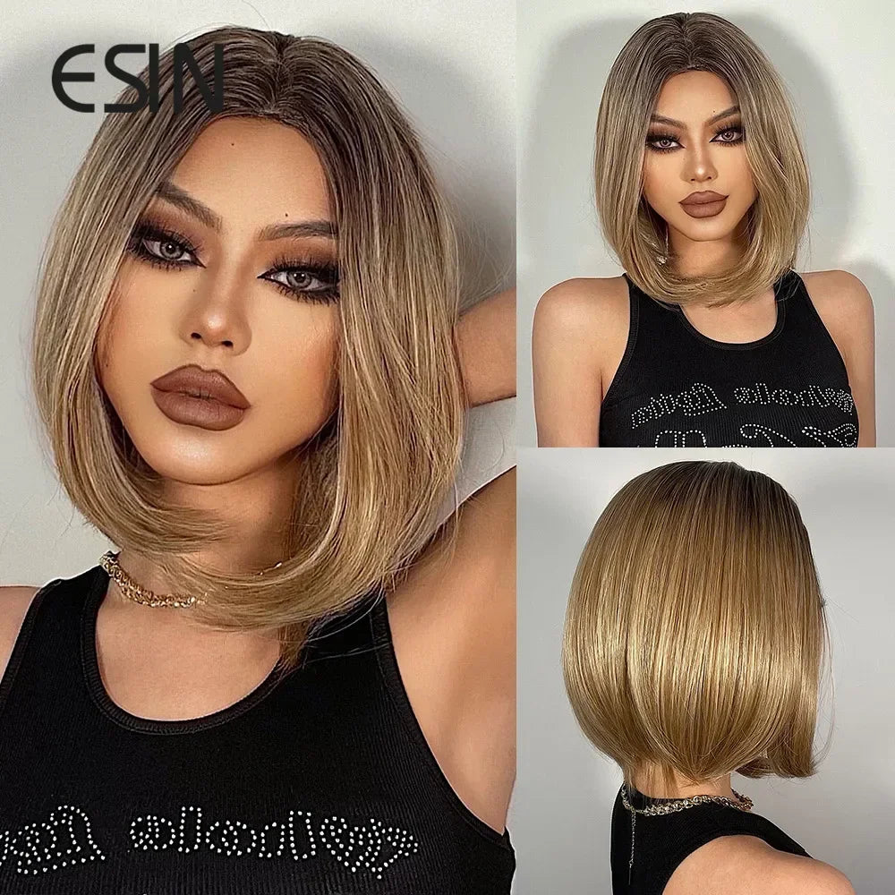 ESIN Synthetic Dark Brown Wig Long Wave Wigs for Women Hair Wig With Bangs Heat Resistant Party Daily Natural Use