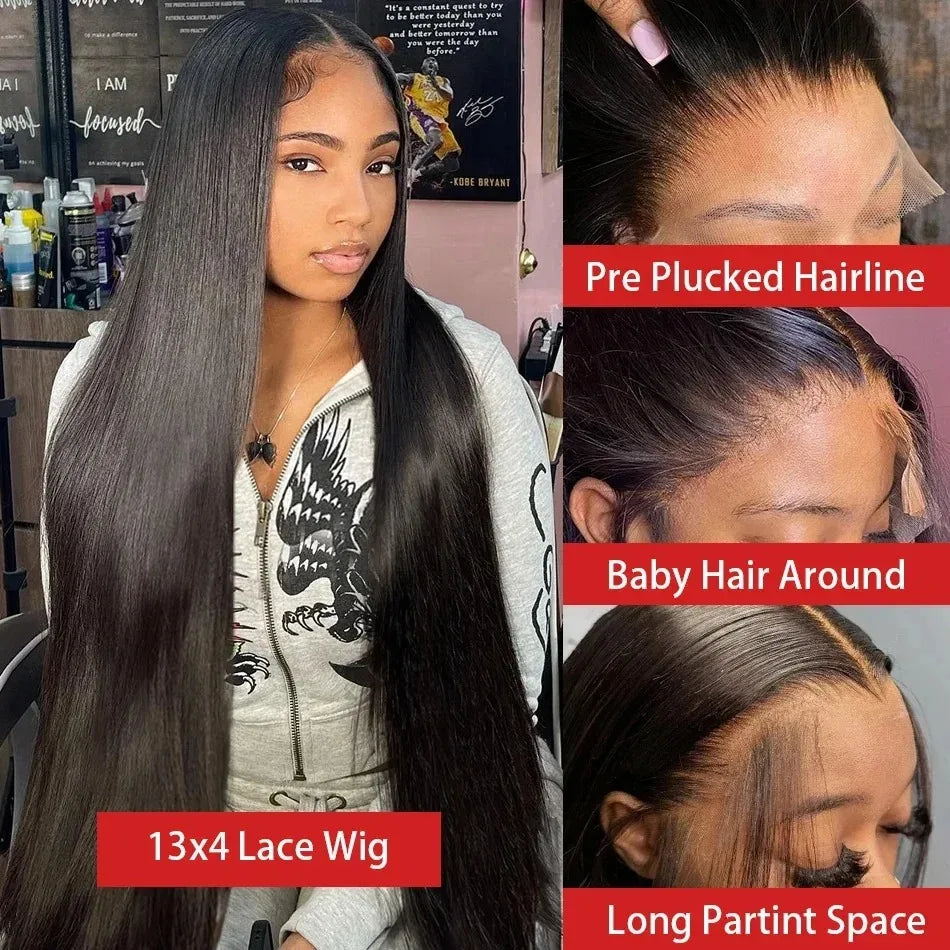 180 Density 13x6 HD Bone Straight Lace Front Wigs Human Hair 30 40Inch 13x4 Transparent Lace Frontal Human Hair Wigs For Women