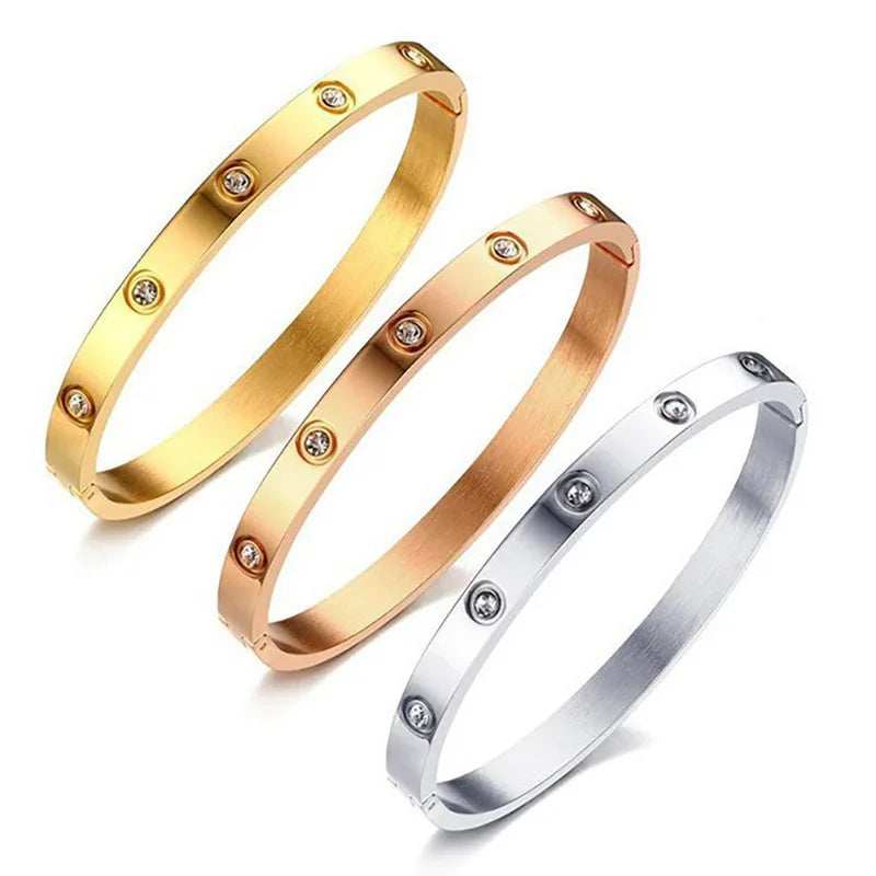Men's Fashion Sparkling Bangle Bracelet Gold Love Bracelet Light Luxury Ins Hand Jewelry Gift for Women Men