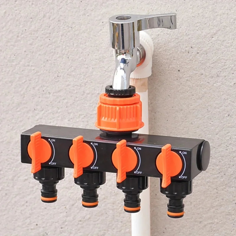 1pc 4-Way Hose Splitter with 4 Switches | Lightweight Plastic for Outdoor Watering, Lawn & Garden