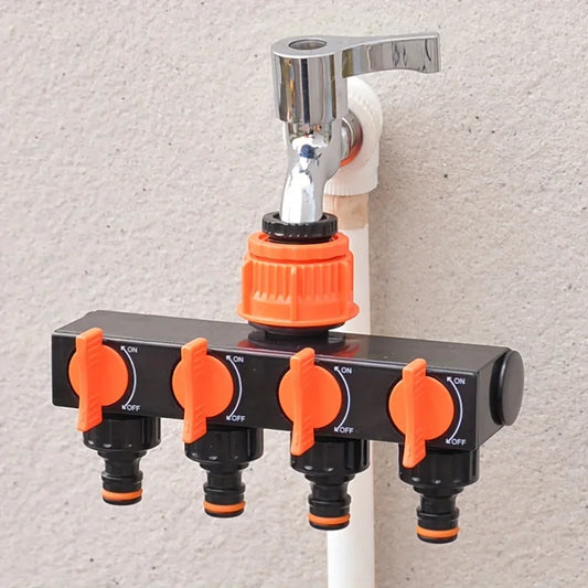 1pc 4-Way Hose Splitter with 4 Switches | Lightweight Plastic for Outdoor Watering, Lawn & Garden
