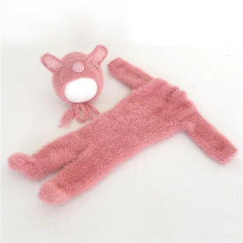 Hand Knitted Wolf Pup Footed Outfit Set Baby Boy Animal Romper Newborn Photography Prop Fuzzy Crochet Teddy Bear Overall Clothes