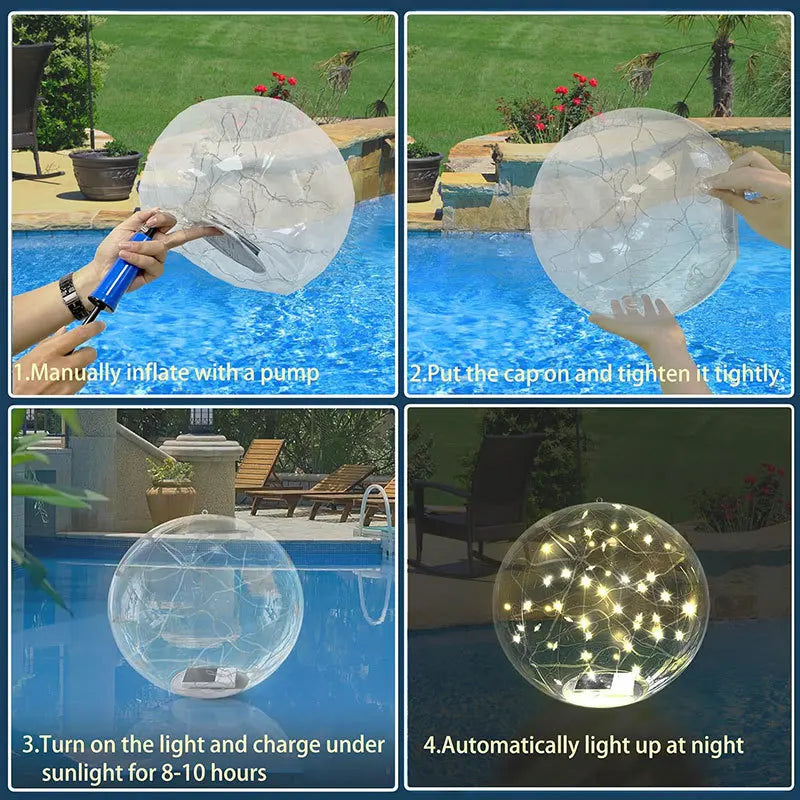 Solar Floating Pool Lights 34cm Large Inflatable Pool Beach Ball For Water Pool Party Outdoor Balloon LED Garden Ball Light