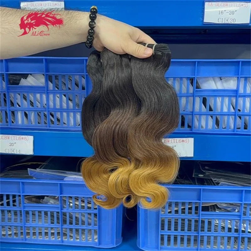 Ali Queen Hair Body Wave Human Hair Bundles T1B/4/27 Brazilian Raw Virgin Hair Extensions Unprocessed Hair Weaving 14-24inch