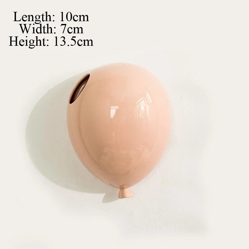 European Ceramic Wall Mounted Balloon Shaped Flower Pot, Creative Cake Ice Cream Shop Wall Decor, Yellow, Pink, Blue, Vases, 1Pc