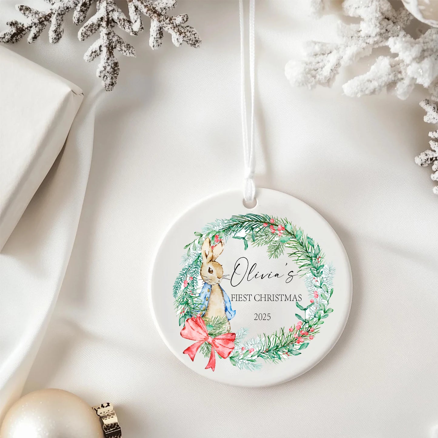 Custom Holiday Ornament Gift, Engagement Ceramic Christmas Ornament, Engagement Ornament, Couples Ornament, Personalized First C