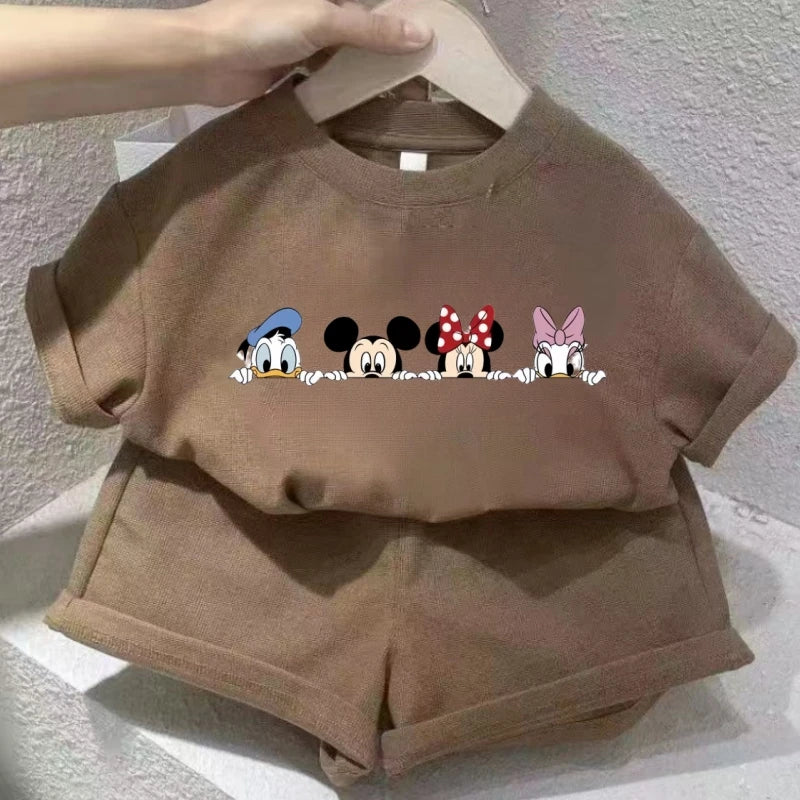 Summer Baby Boy Cotton Clothes Set Kid Girls Disney Mickey Printed T-shirts and Shorts 2pcs Suit Children Short Sleeve Outfits