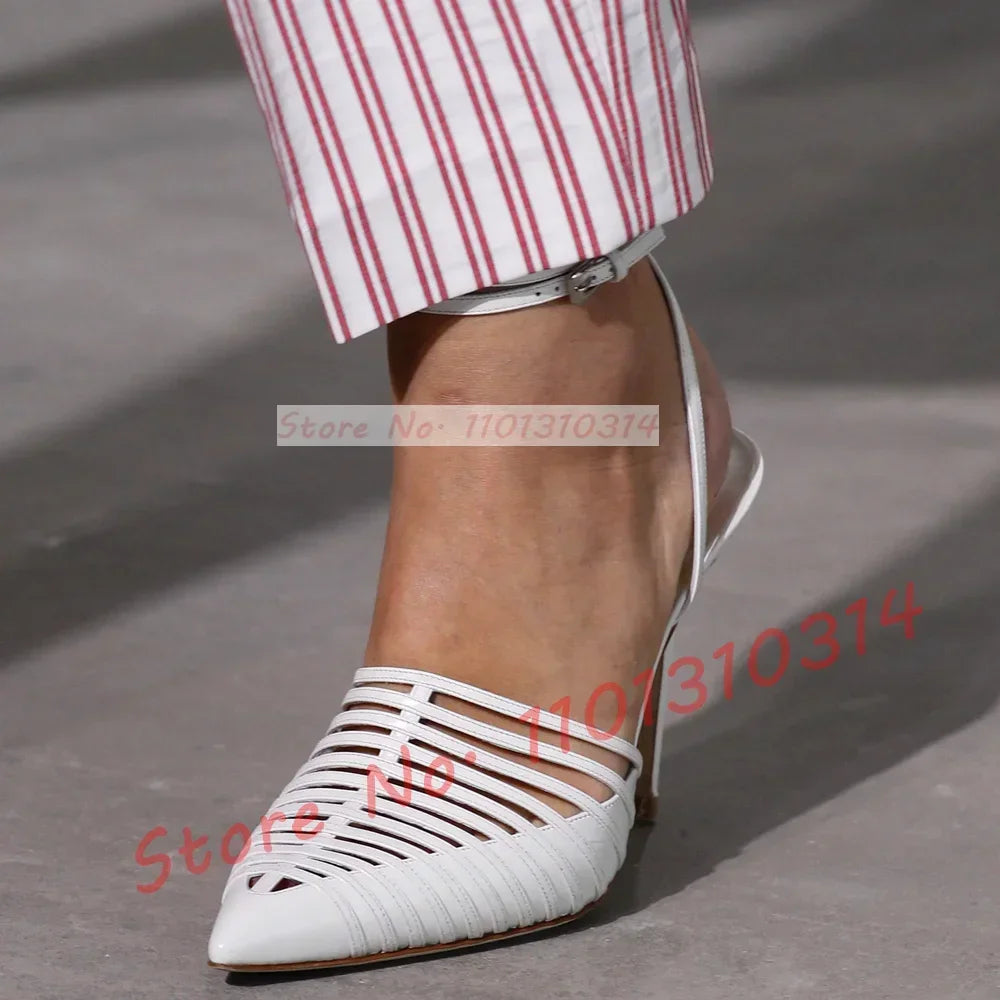 Green Vegan Suede Strappy Sandals Ladies Hollow Out Pointed Toe Mixed Color High Heels Shoes Women Party Trendy Chic Sandals