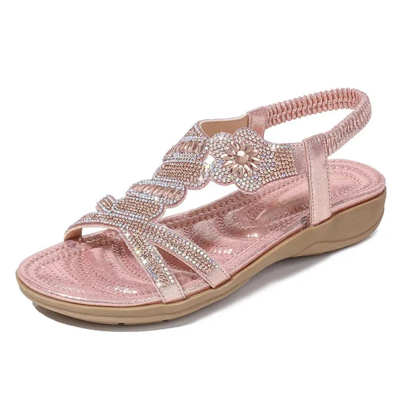 2025 Women sandals Rome casual shoes cross strap top woman summer shoes beach sandals flat pink bandage