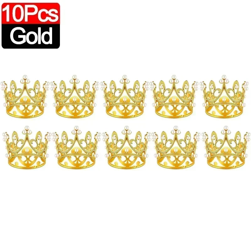 20/1Pcs Mini Crown Cake Decoration Pearl Tiara Gold Silver Crowns Cake Topper for Children Hair Ornaments Wedding Birthday Party
