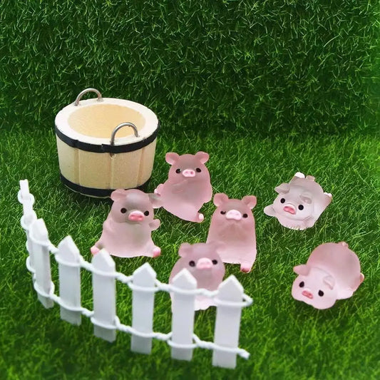 6Pc/set Mini Resin Glow Pig Mini Portrait Mini Fairy Garden Landscape Aquarium Decorative Pot DIY Christma Birthday Party Decor