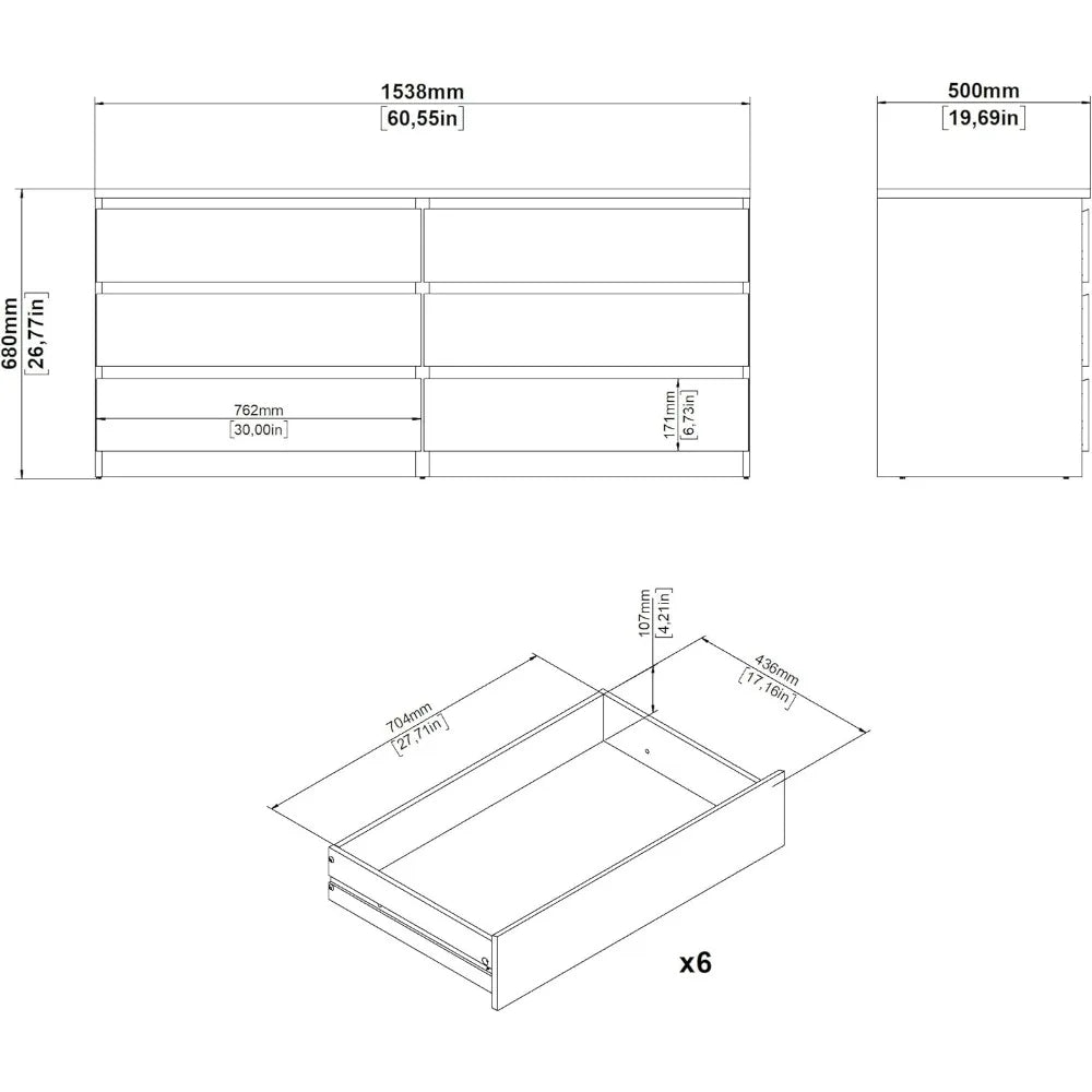 6 Drawer Double Dresser, Black Woodgrain