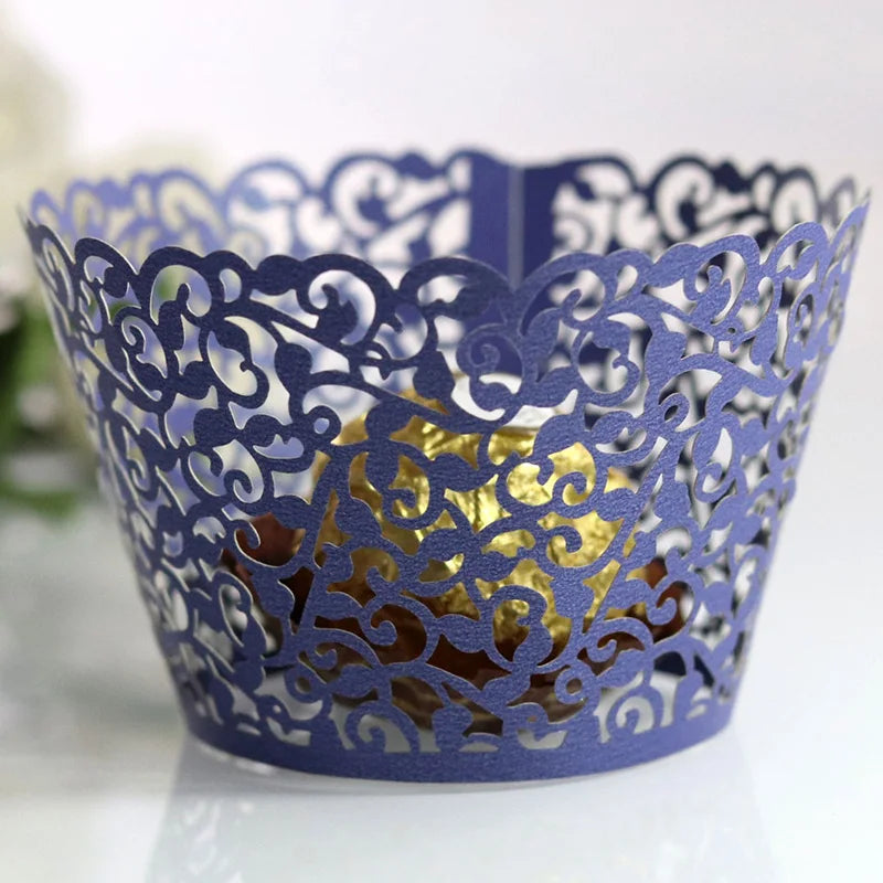 50pcs Lace Cupcake Wrapper Hollow Muffin Cupcake Paper Cups For Baby Shower Wedding Birthday Party Baking Fondant Dessert Decor