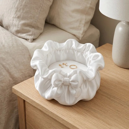 3D-Printed Petal Bow Storage Box Multi-Function Satin Ruffled Desktop Storage Box Elegant Ornaments Jewelry Storage Case