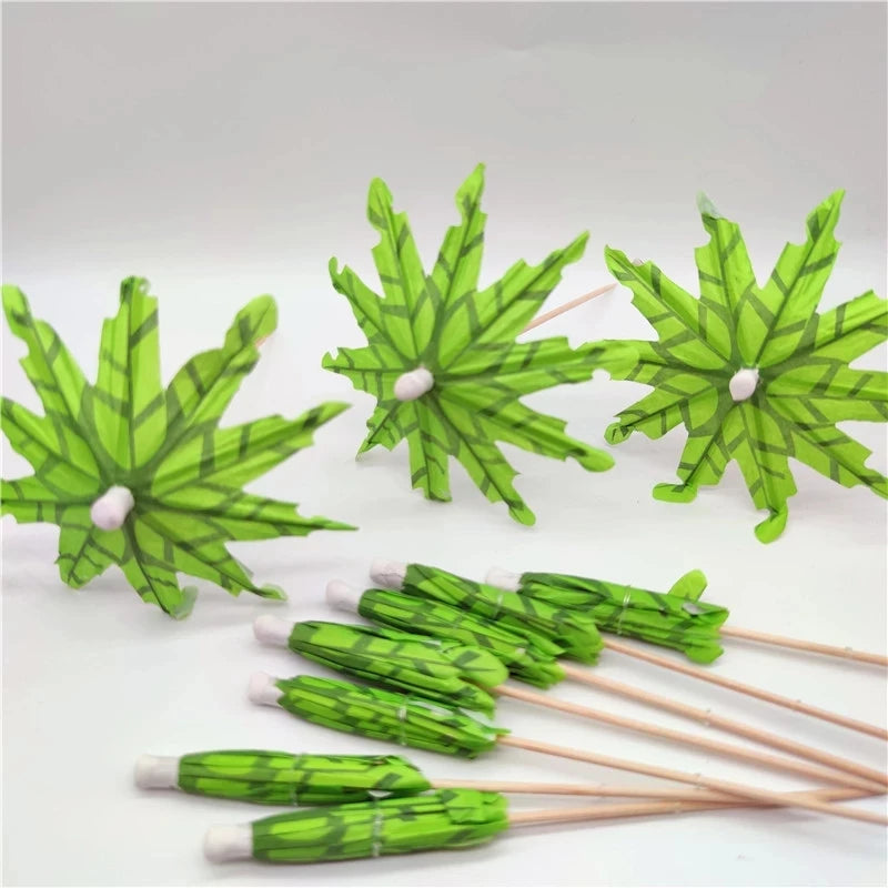 10-30pcs Tropical Palm Tree Paper Umbrella Cocktail Food Fruit Picks Cupcake Toppers Hawaiian Birthday Party Wedding Decorations