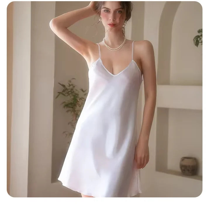 New Home Wear Sexy Satin Loungewear Female Nightdress Intimate Lingerie Sleepwear Short Satin Nightgown