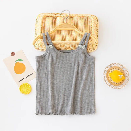 new delivery summer vest modal children clothes kids top bow solid baby 110-160  3-10old underwear 1pc wholesales students