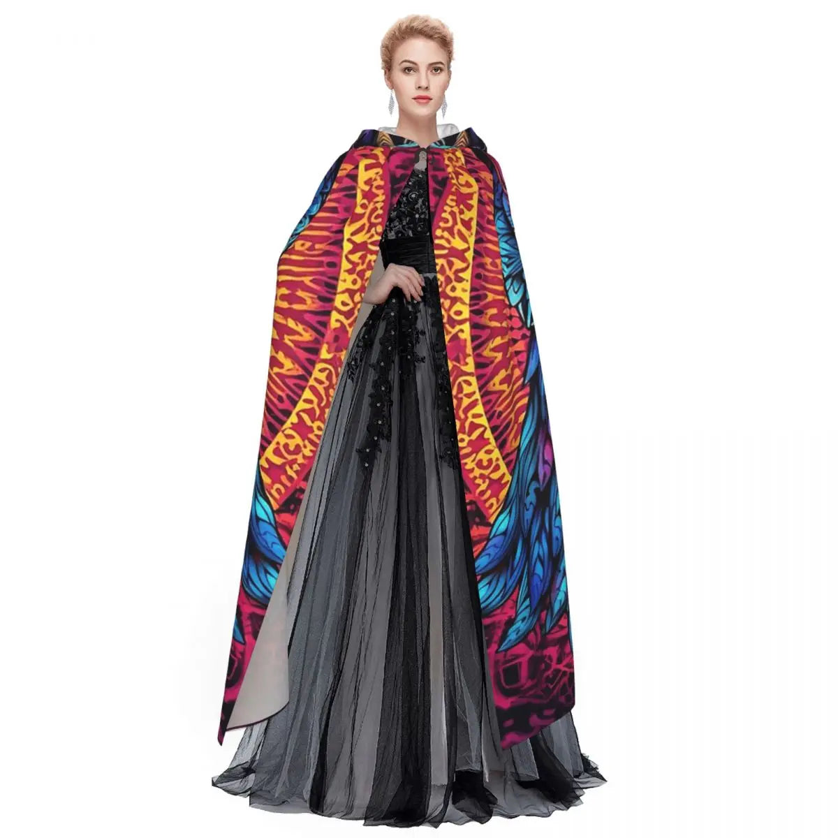 Native Mandala Owl American Long Hooded Cloak Witch Medieval Costume Cosplay Cape HalloweenCoat Adult Unisex