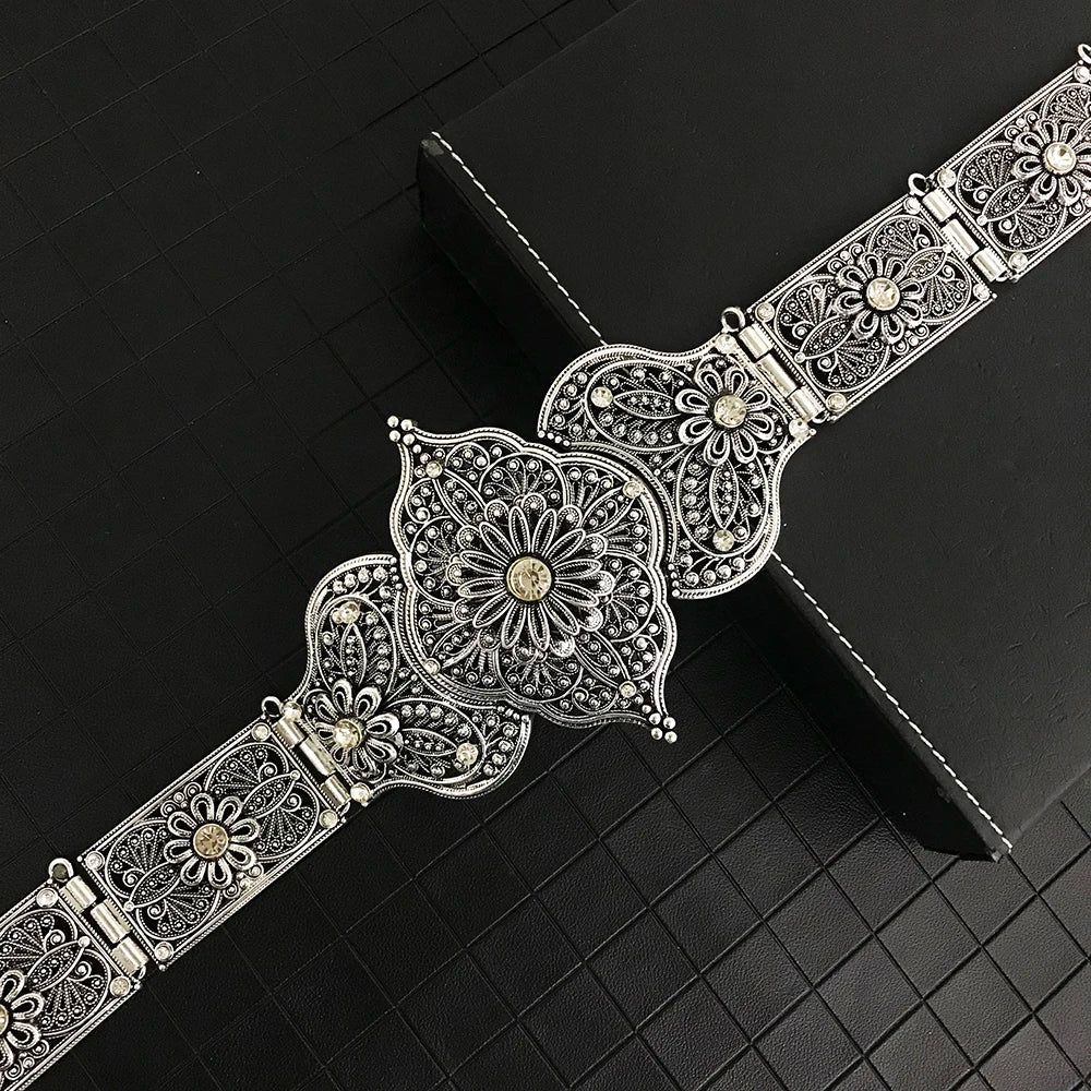 Vingate Wedding Party Crystal Belt Jewel Metal Fine Engraving Hollow Flower Original Design Adjustable Bride Waist Chain Jewelr