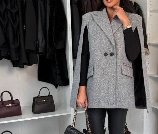 Formal Red Cape Blazer Coat for Women One Piece Female Spring Cotton Work Wear Shawl Jacket for Women Long Sleeves Outfit