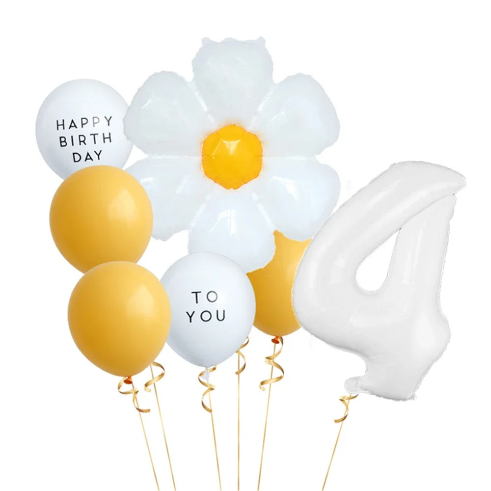 8pcs White Daisy Balloon Set With 32inch 1-9 White Number Ballon For  Daisy Themed Birthday Party Decor Kids Toys Helium Globos