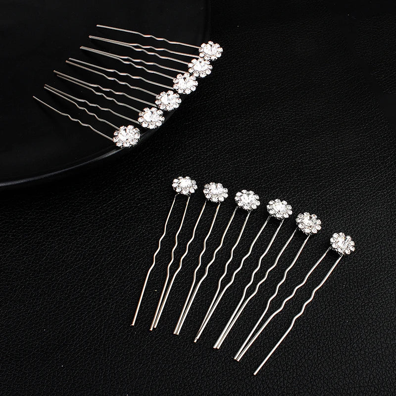 12PK/Set Fashion Rhinestone Flower Cute Hairpin Elegant Jewelry Hair Accessories Hairpin Party Headdress For Women